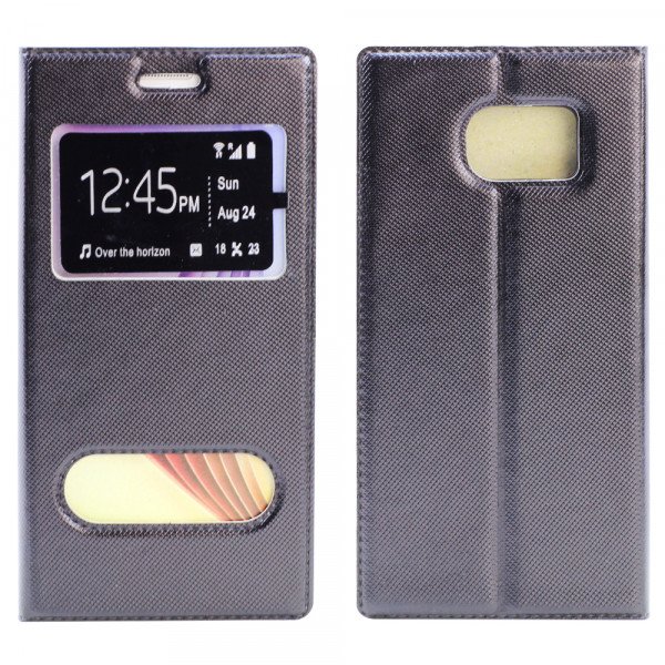 Wholesale Samsung Galaxy S6 Edge Slim Window View Magnetic Flip Leather Case (Black)